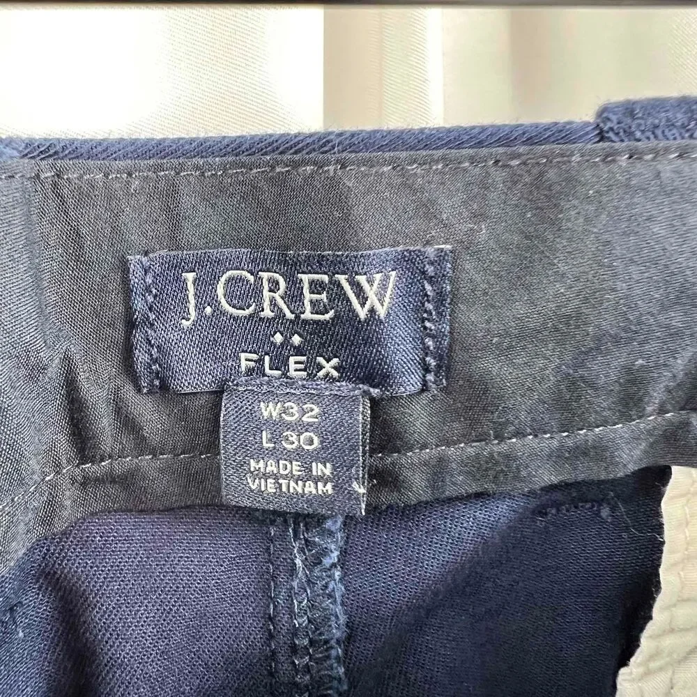 J.Crew Navy Straight Flex Chino Pants‎ Mens Button Closure Cotton Blend W32 L30